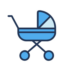 Blue Baby Stroller Icon on Black Background - Baby Equipment
