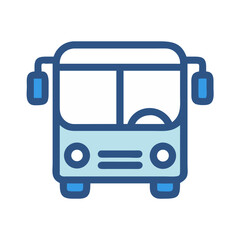 Cute Bus Icon Illustration in Blue, Representing Transportation and Travel