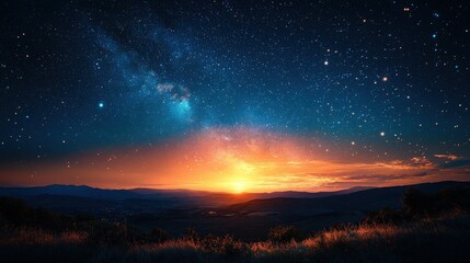 Fototapeta premium Celestial symphony: A breathtaking nightscape where stars ignite the horizon