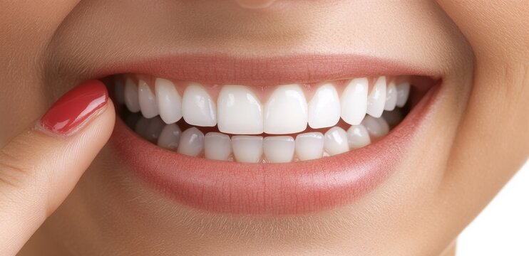 Red lips and white teeth, a perfect female smile made possible by teeth whitening procedures