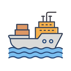 Fototapeta premium Cargo Ship Icon in Water Illustration, Shipping and Logistics Concept