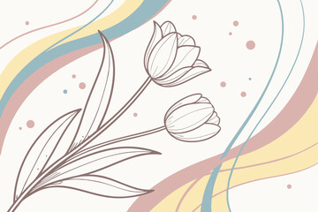 Minimalist tulip floral design with abstract pastel background illustration