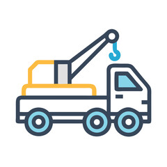 Cartoon Tow Truck Icon with Hook on Black Background Illustration