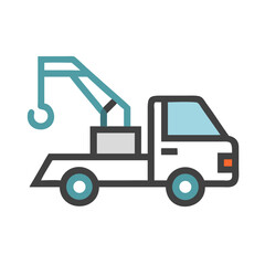 Minimalist Tow Truck Illustration with Crane on Black Background for Design