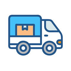 Delivery Truck Icon with Parcel - Shipping, Transport, Logistics Concept Illustration