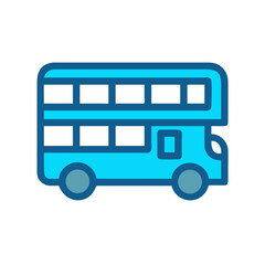 Blue Double Decker Bus Vector Illustration on Black Background