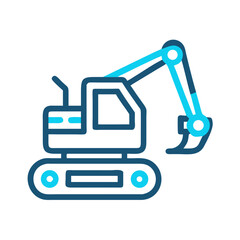 Stylized Excavator Icon with Blue Outlines on Black Background