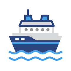 Obraz premium Cruise Ship Icon Vector Illustration, Ocean Liner on Waves