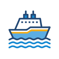 Obraz premium Cruise ship vector icon on water waves isolated over black background