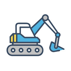 Blue Excavator Icon on Black Background - Construction Equipment Illustration