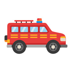 Cartoon Fire Truck Illustration on Black Background for Children's Designs