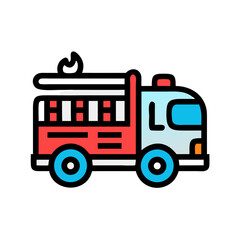 Cartoon Fire Truck Illustration with Bold Colors on a Black Background