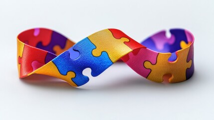 A colorful puzzle ribbon symbolizes connection and unity, ideal for projects related to teamwork, collaboration, and problem-solving in various business industries.
