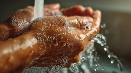 Fototapeta premium food safety contamination health. Hands Cleansing Under Running Water for Hygiene and Health Awareness Campaign Cleanliness Concept.