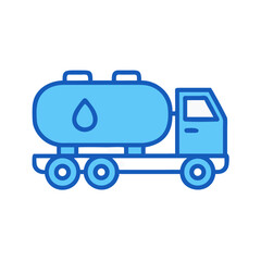 Water Tanker Truck Icon, Blue Delivery Vehicle Symbol on Black Background