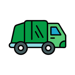 Cartoon Green Garbage Truck Vector Graphic Illustration Icon Design