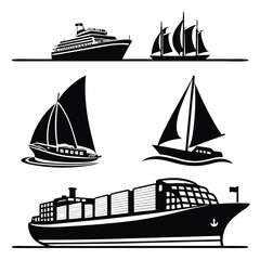 Collection of Black and White Water Vessel Silhouettes