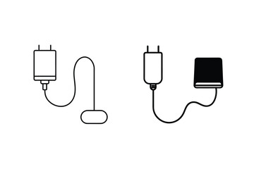 Minimalist Style Vector Illustration Of Mobile Phone Charger Set On White Background