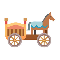 Flat vector illustration of a stylized horse and carriage toy