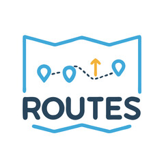 Routes Icon Vector Graphic Illustration with Map, Pin Points, and Arrow