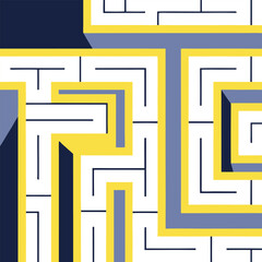 Abstract maze pattern in blue yellow and white colors vector illustration