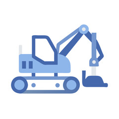Blue Excavator Cartoon Icon: Construction, Building, Heavy Machinery on Black Background