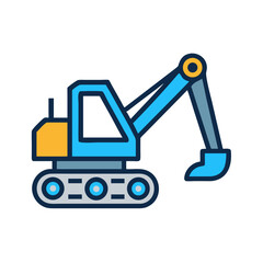 Cute Cartoon Excavator Illustration Icon in Blue and Yellow on Black Background
