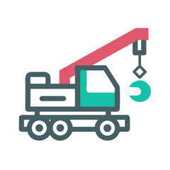 Crane Truck Icon Illustration: Construction, Lifting, and Heavy Equipment Symbol