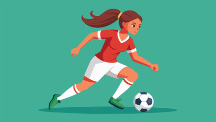 Obraz premium A soccer player dribbles the ball down the field her eyes focused and her body relaxed as she maintains composure in the midst of a highstakes match.. Vector illustration