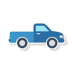 Blue Cartoon Pickup Truck Isolated on Black Background - Transportation Illustration