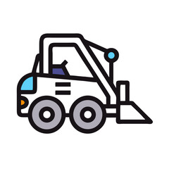 Cartoon Skid Steer Loader Isolated on Black Background: Icon Vector