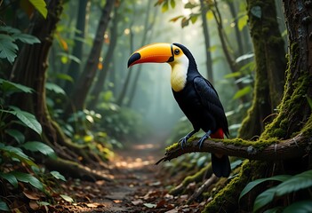 Obraz premium Toucan Bird In The Wild Forest Is Perched
