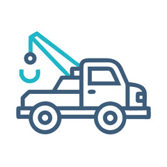 Blue and Cyan Tow Truck Icon Vector Illustration on Black Background