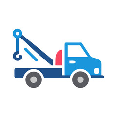 Blue Tow Truck Cartoon Illustration with Crane Hook on Black Background