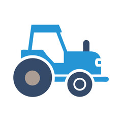 Blue Tractor Icon Illustration on Black Background: Agriculture, Farming, and Machinery