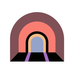 Abstract Tunnel Illustration in Retro Colors on Black Background