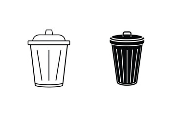 Trash Can Icons Depicting Waste Disposal With Minimalist Design Elements