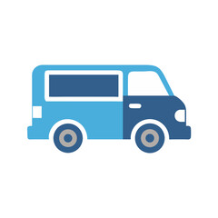 Blue and White Cartoon Van on Black Background, Simple Illustration
