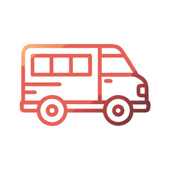 Isolated Retro Minibus Outline Vector Illustration on Black Background