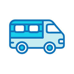 Simple Blue Van Icon on Black Background for Transportation Concepts