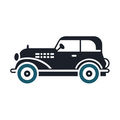 Vintage Car Vector Illustration, Classic Automobile Design, Dark and Teal Colors