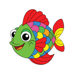 Naklejka premium Adorable cartoon fish with colorful body and big smile vector illustration isolated on white background