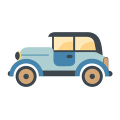 Illustration of Classic Vintage Car, Light Blue, Dark Blue, and Tan