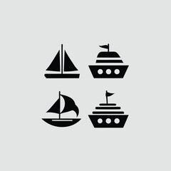 Simple Black Silhouettes of Sailboats and Motorboats