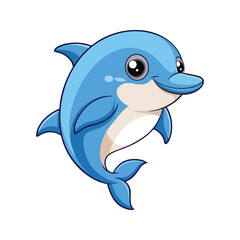Obraz premium Adorable dolphin character with blue tones Vector illustration isolated on white background
