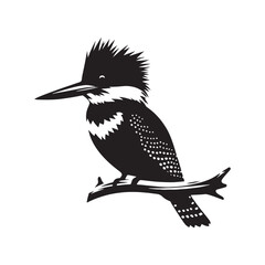 Dynamic Belted Kingfisher Silhouette Vector - Striking Bird Design Perfect for Nature Art - Educational Materials - Illustration of Belted Kingfisher.