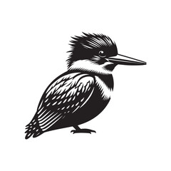 Fototapeta premium Dynamic Belted Kingfisher Silhouette Vector - Striking Bird Design Perfect for Nature Art - Educational Materials - Illustration of Belted Kingfisher.