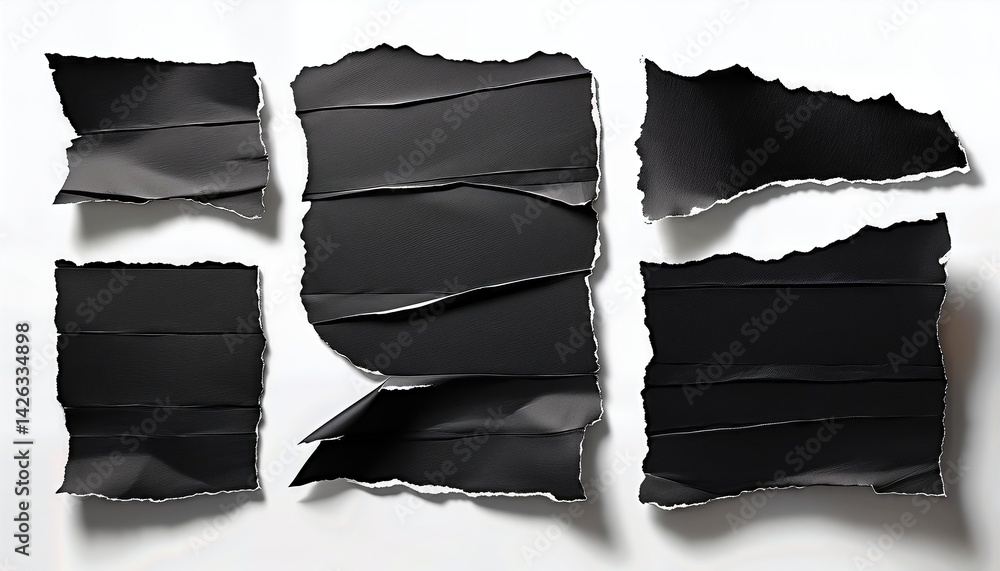 Poster torn black pages with unique texture edges a hauntingly beautiful study in contrast and decay, showc