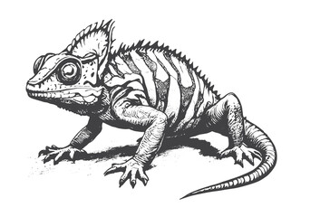 Chameleon lizard sketch engraving vector illustration. engraving illustration of chameleon © bow