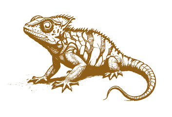 Chameleon lizard sketch engraving vector illustration. engraving illustration of chameleon